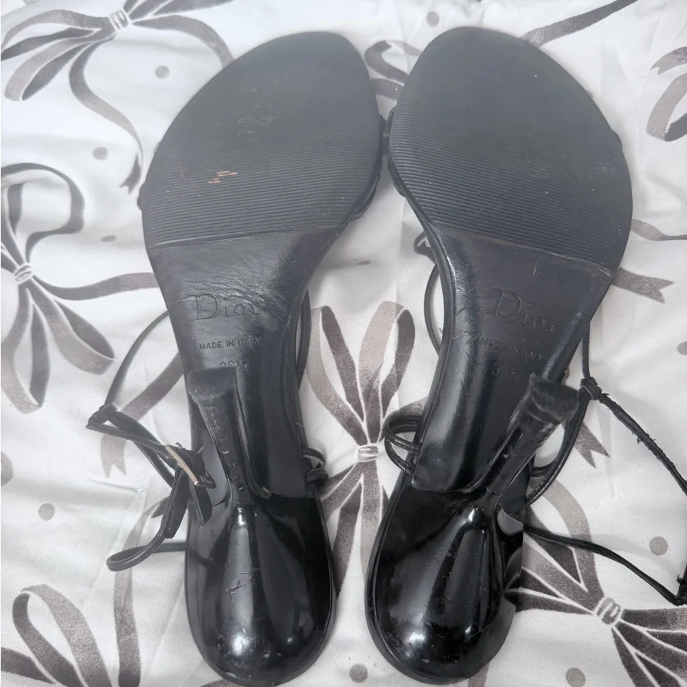 Dior Black Strappy heels  with Logo Circle Accent - Picture 7 of 10